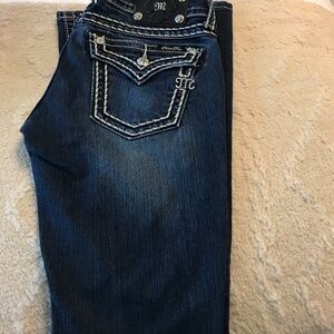 Miss Me Blue Boot Cut Jeans with Vintage Wash
